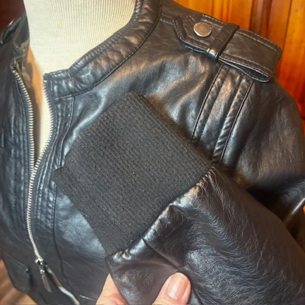 Jou Jou Black Faux Leather Moto Jacket | Size L - Picture 4 of 11